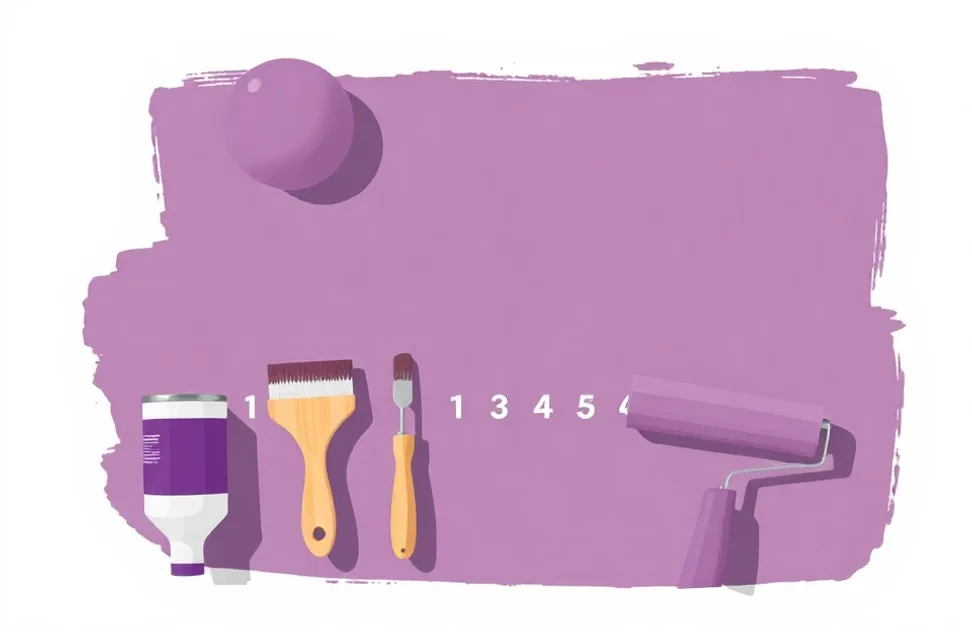 Outils de peinture disposés dans l'ordre des étapes du chantier