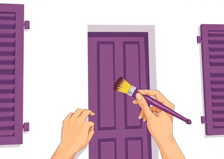 Mise en peinture au pinceau de volets et d'encadrements en bois